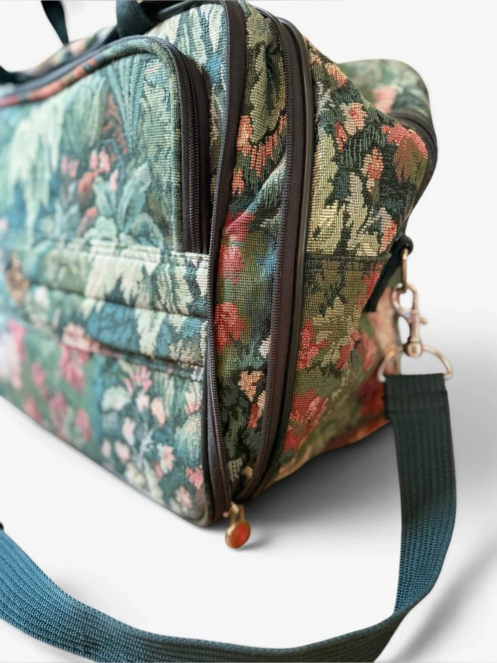 Atlantic Vintage Floral Tapestry Travel / Carry On Bag in Teal Green Retro